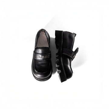 REWRITE Cowhide Chunky Sole Loafers Black-Shoes-39-Free Shipping Leatheretro