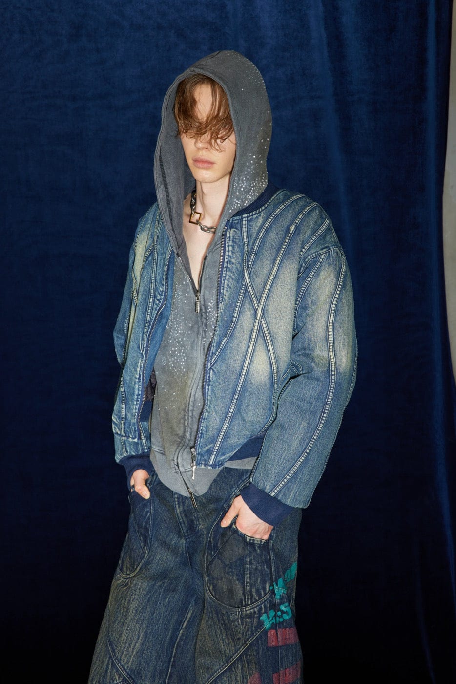 DND4DES Deconstructed Washed Denim Bomber Jacket-Jacket-S-Free Shipping Leatheretro