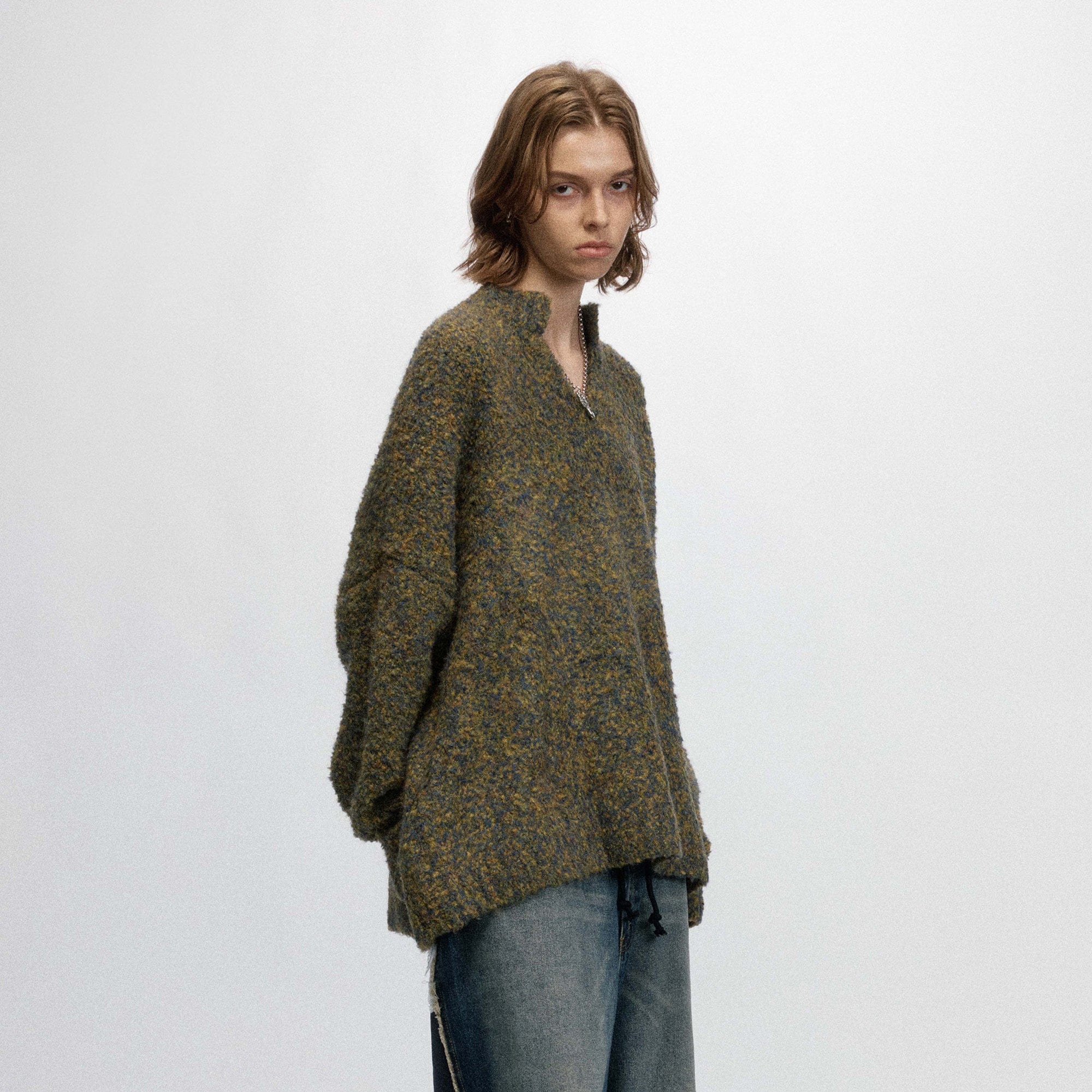 OVDY Modern V-neck Fleece Sweater-Sweater-S-Gray-Free Shipping Leatheretro