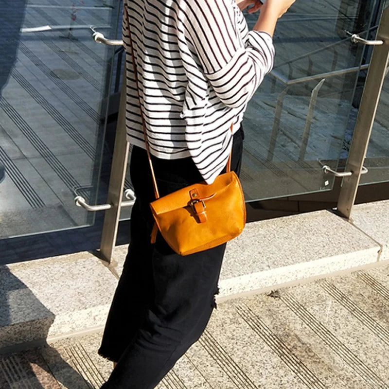 Genuine Leather Crossbody Bag Retro Small Messenger Purse-Handbags-Coffee-Free Shipping Leatheretro