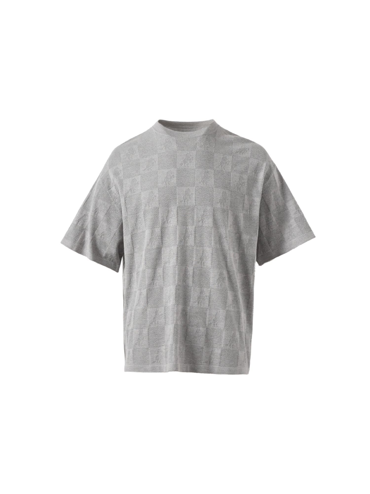 PMW Checkerboard Horse Jacquard Knitted T Shirt-T Shirt-S-Gray-Free Shipping Leatheretro