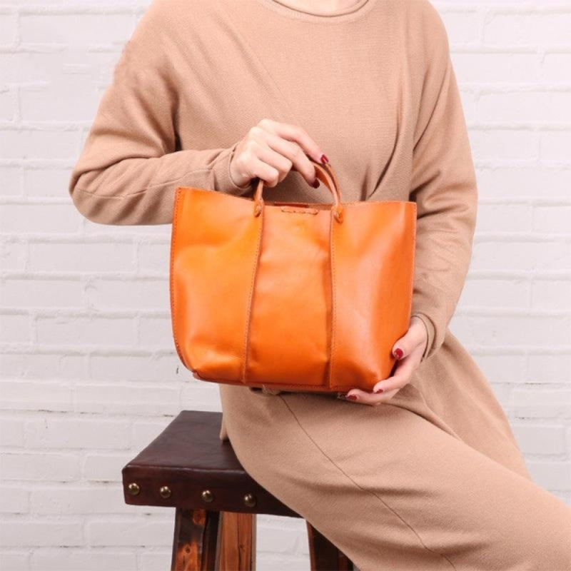 Premium Cowhide Leather Shoulder Tote Bag - Modern Bucket Style Shoulder Bags-Shoulder Bag-Black-Free Shipping Leatheretro