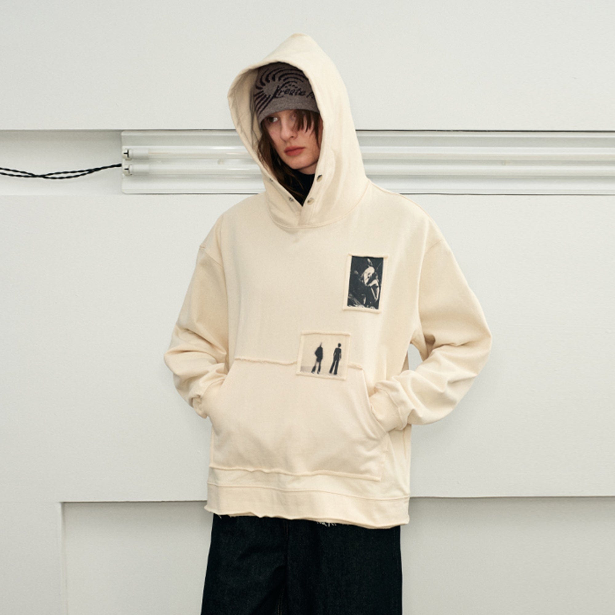 KREATE Abstract Graphics Patchwork Hoodie-Hoodie-S-White£¨Special Fabrics Have Particles)-Free Shipping Leatheretro