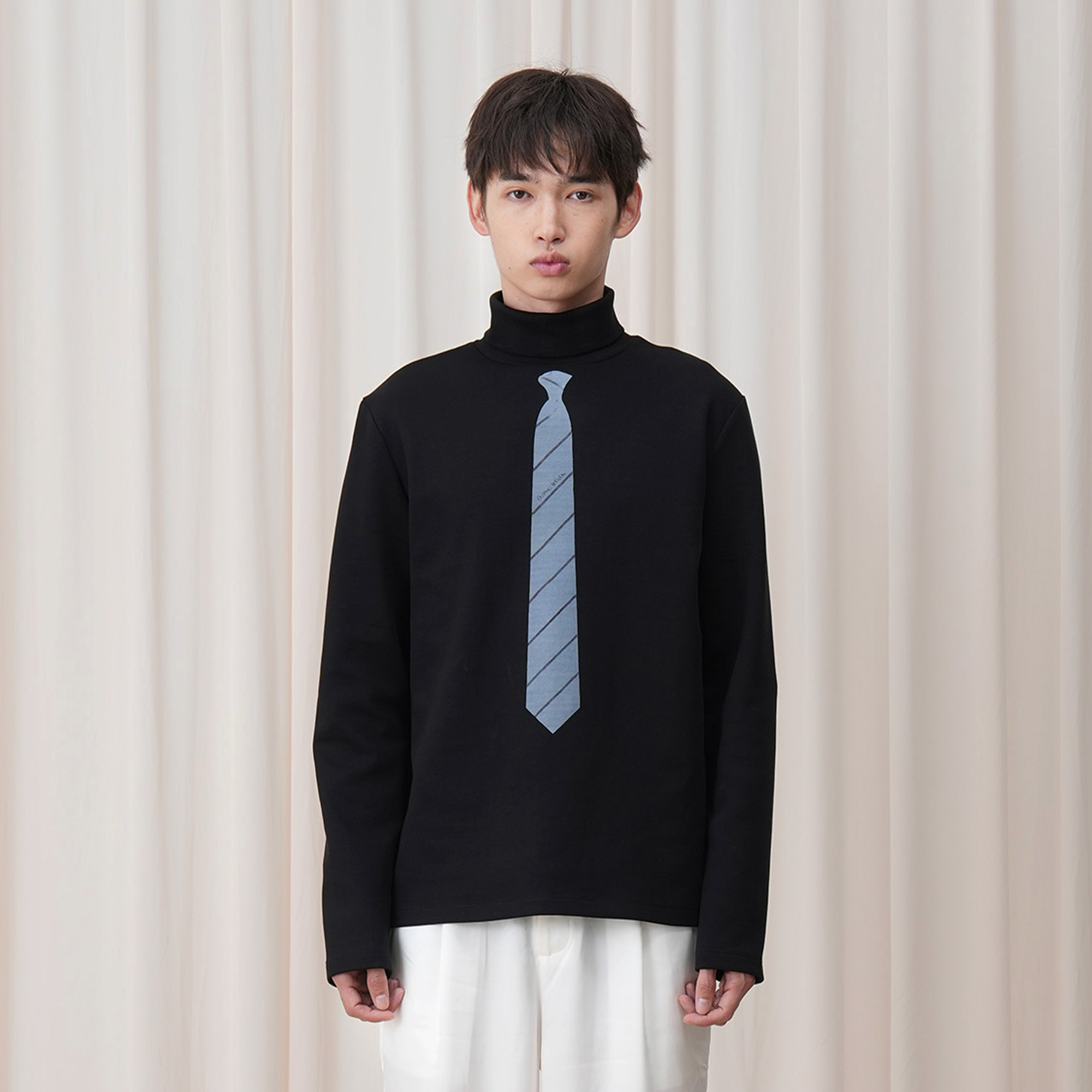 OUYANG WENJUN Stripes-Tie Graphic Turtleneck Long-Sleeve Tee