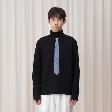 OUYANG WENJUN Stripes-Tie Graphic Turtleneck Long-Sleeve Tee