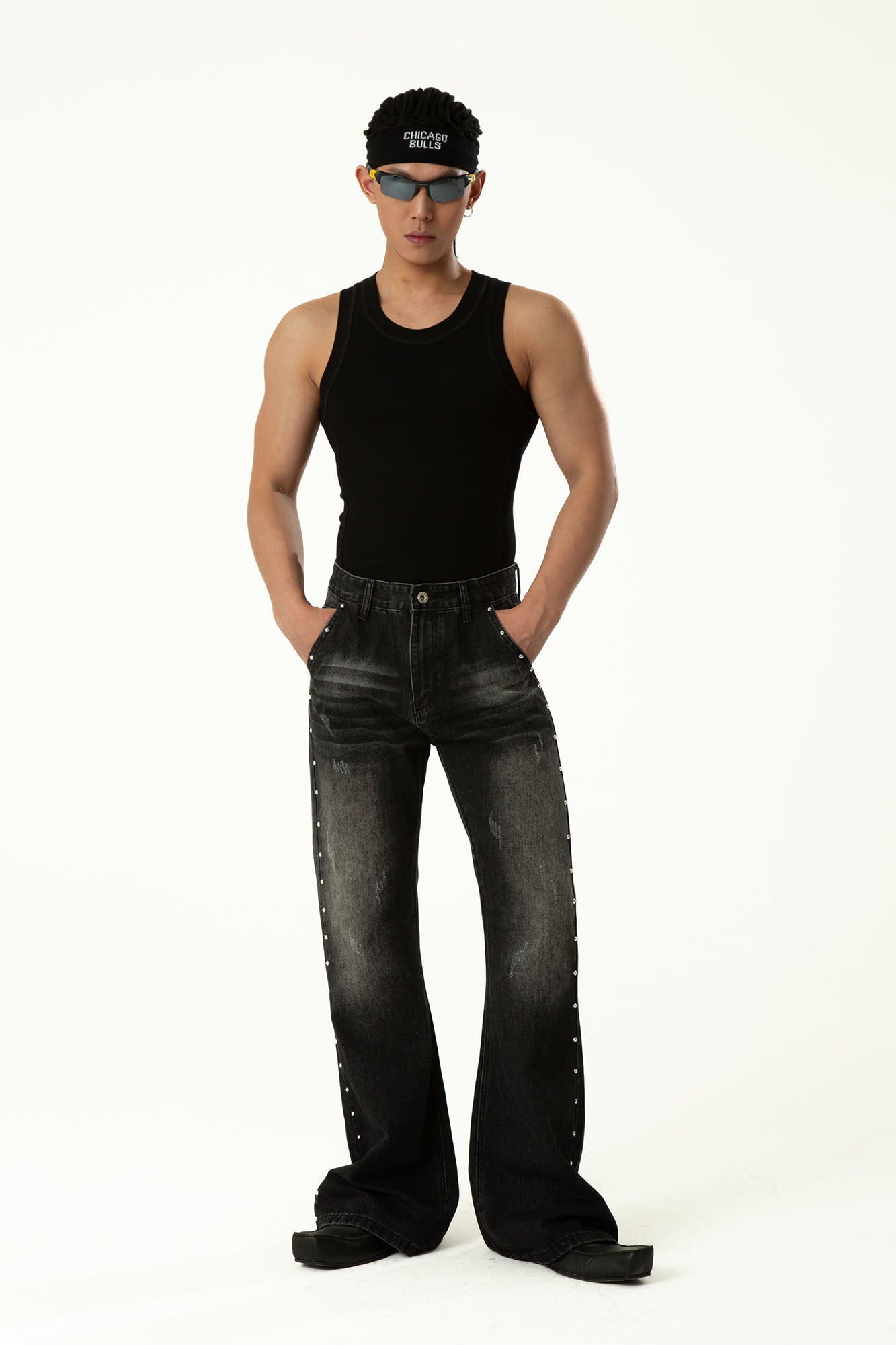 CLP Studded-Seam Flared Jeans-Jeans-S-Black-Free Shipping Leatheretro