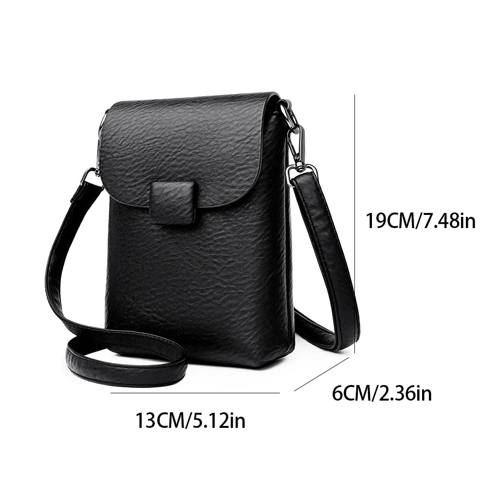 Small Crossbody Phone Bag Flap Purse for Women-Messenger Bag-Black-Free Shipping Leatheretro