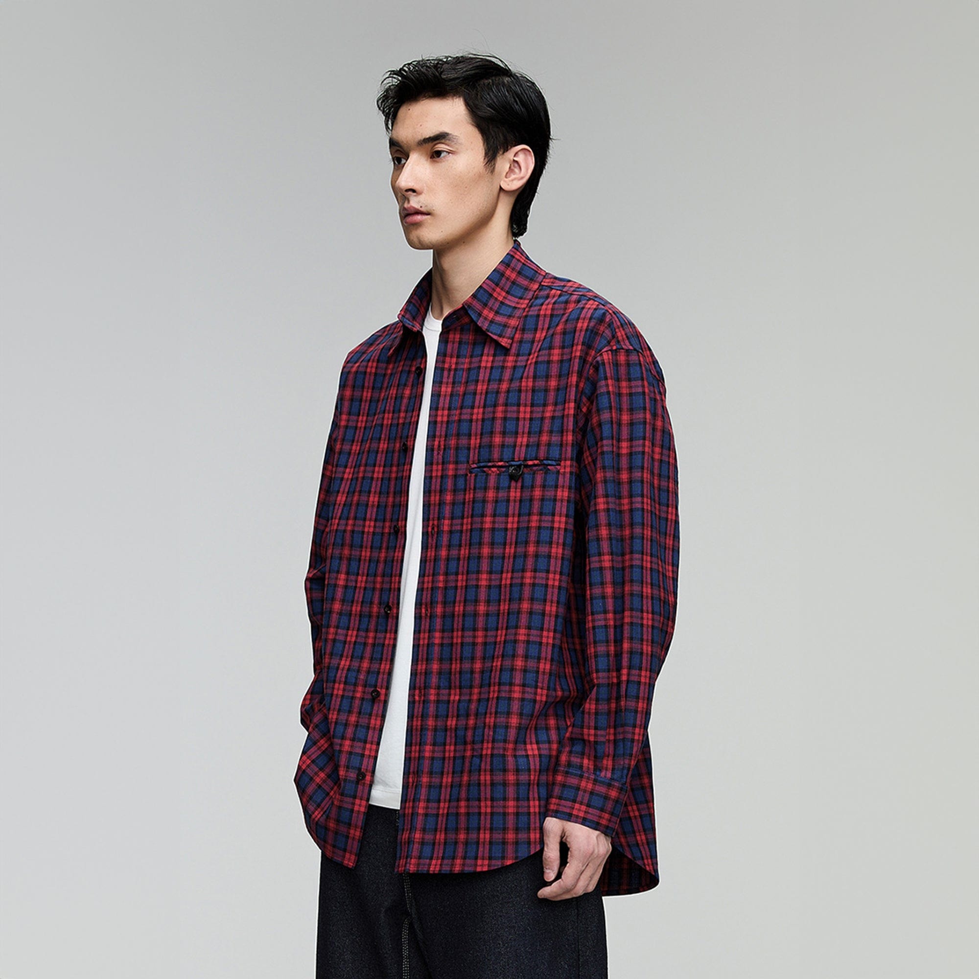 OPICLOTH Plaid Oversized Button-Up Shirt-Shirt-XS-Free Shipping Leatheretro