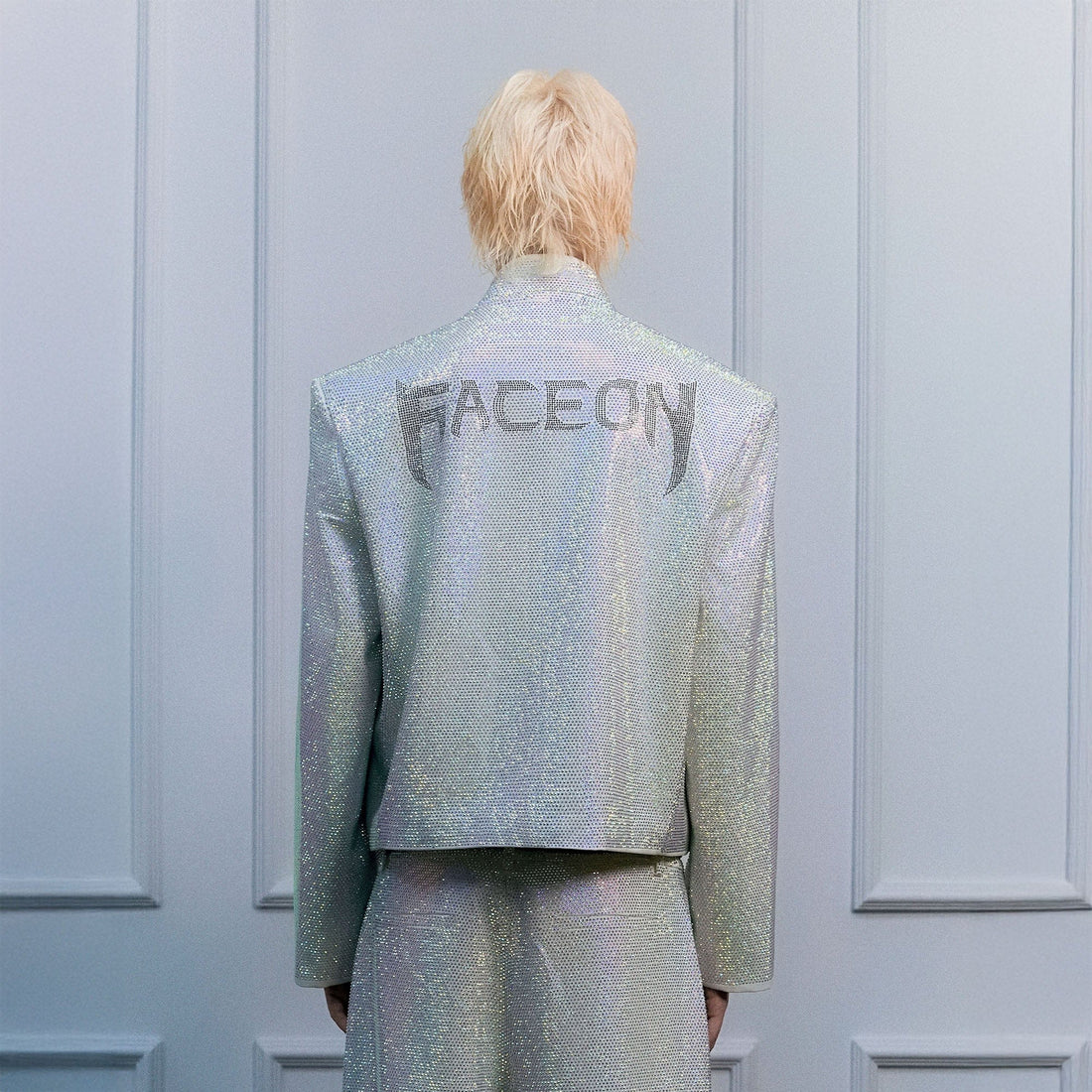 FACEONLAB Iridescent Diamond Mandarin Collar Jacket-Jacket-M-Free Shipping Leatheretro