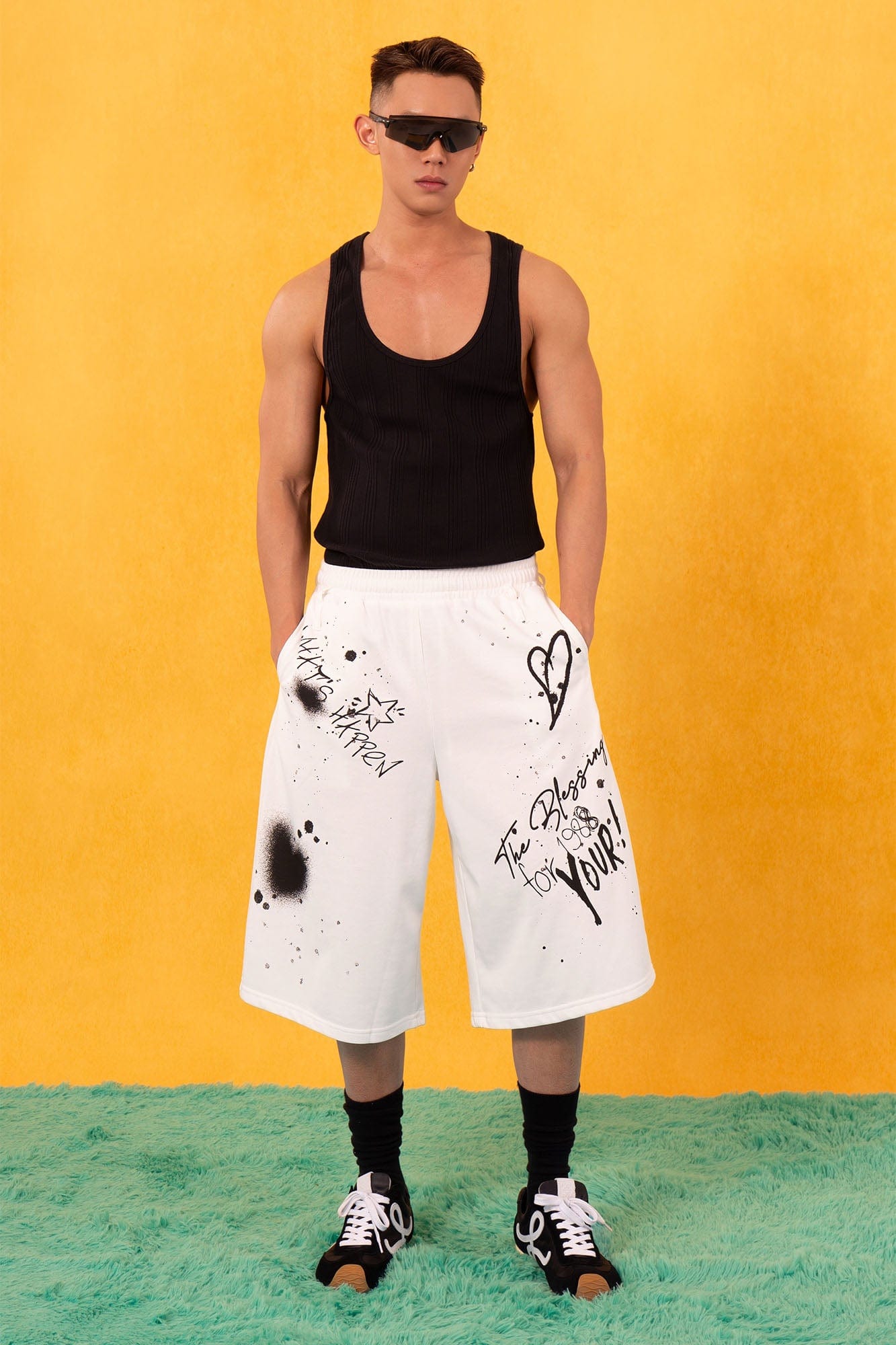 CLP Graffiti Spray Sweat Shorts-Shorts-S-White-Free Shipping Leatheretro