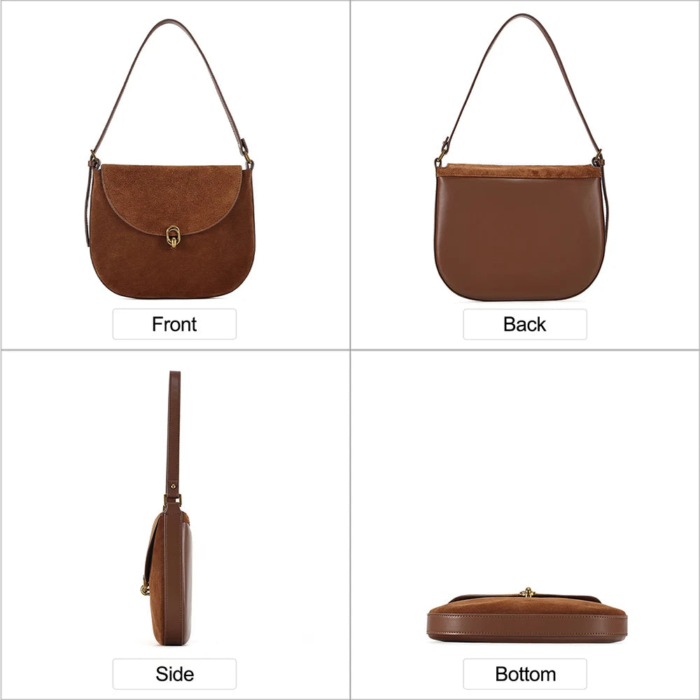 Luxury Women’s Leather Suede Shoulder Saddle Crossbody Bag-Handbags-Brown-Free Shipping Leatheretro