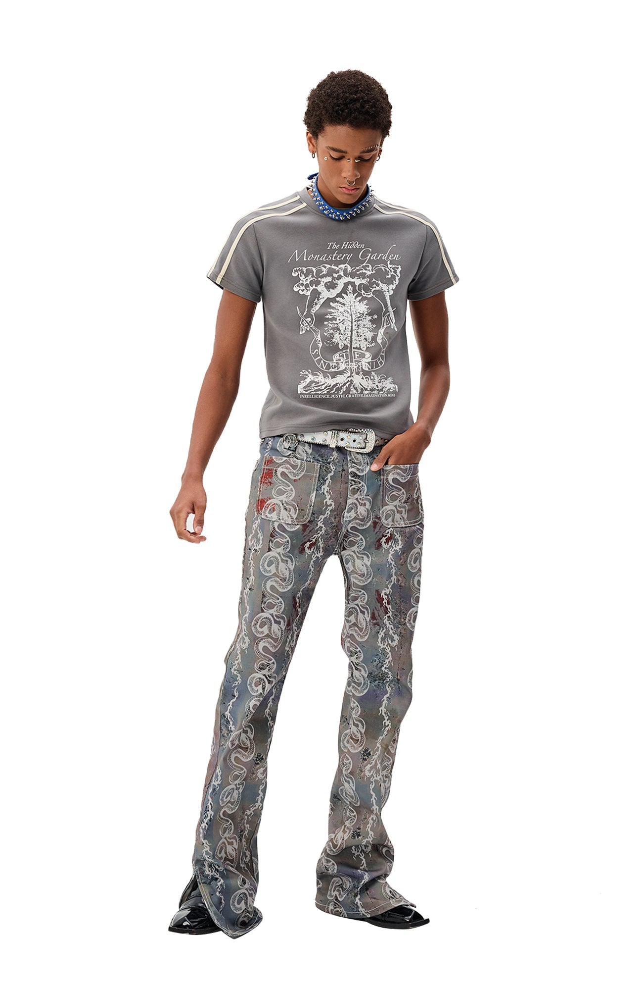 CYCYCY Serpentine Graphic Flared Jeans-Jeans-XXS / 27"-Free Shipping Leatheretro