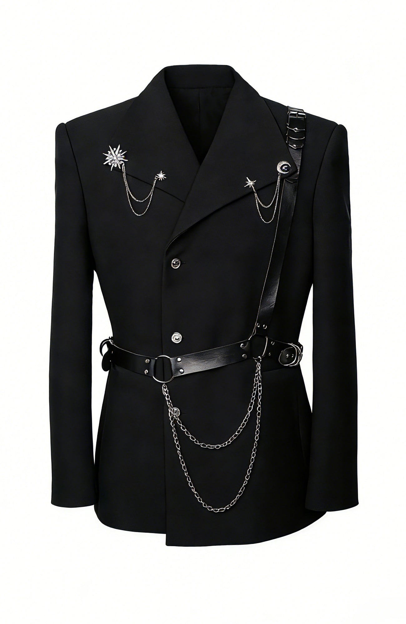 SHANG JIE Asymmetrical Harness Belt Chain-Drape Blazer-Jacket-M-Free Shipping Leatheretro