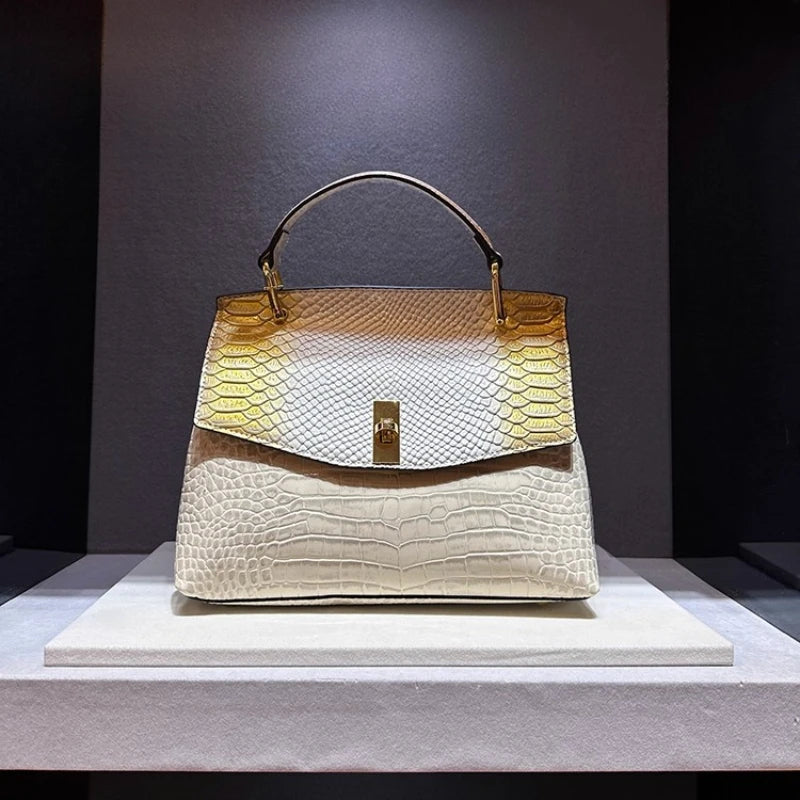 Luxury Crocodile Print Synthetic Leather Crossbody Bag for Women-Handbags-Orange-Free Shipping Leatheretro