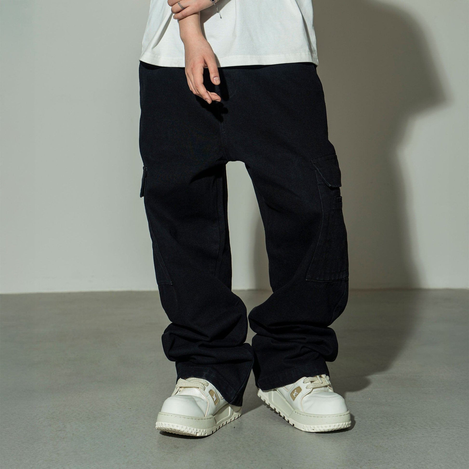 MAKEMORE Gradient Washed Wide-Leg Cargo Jeans-Jeans-S-Black-Free Shipping Leatheretro