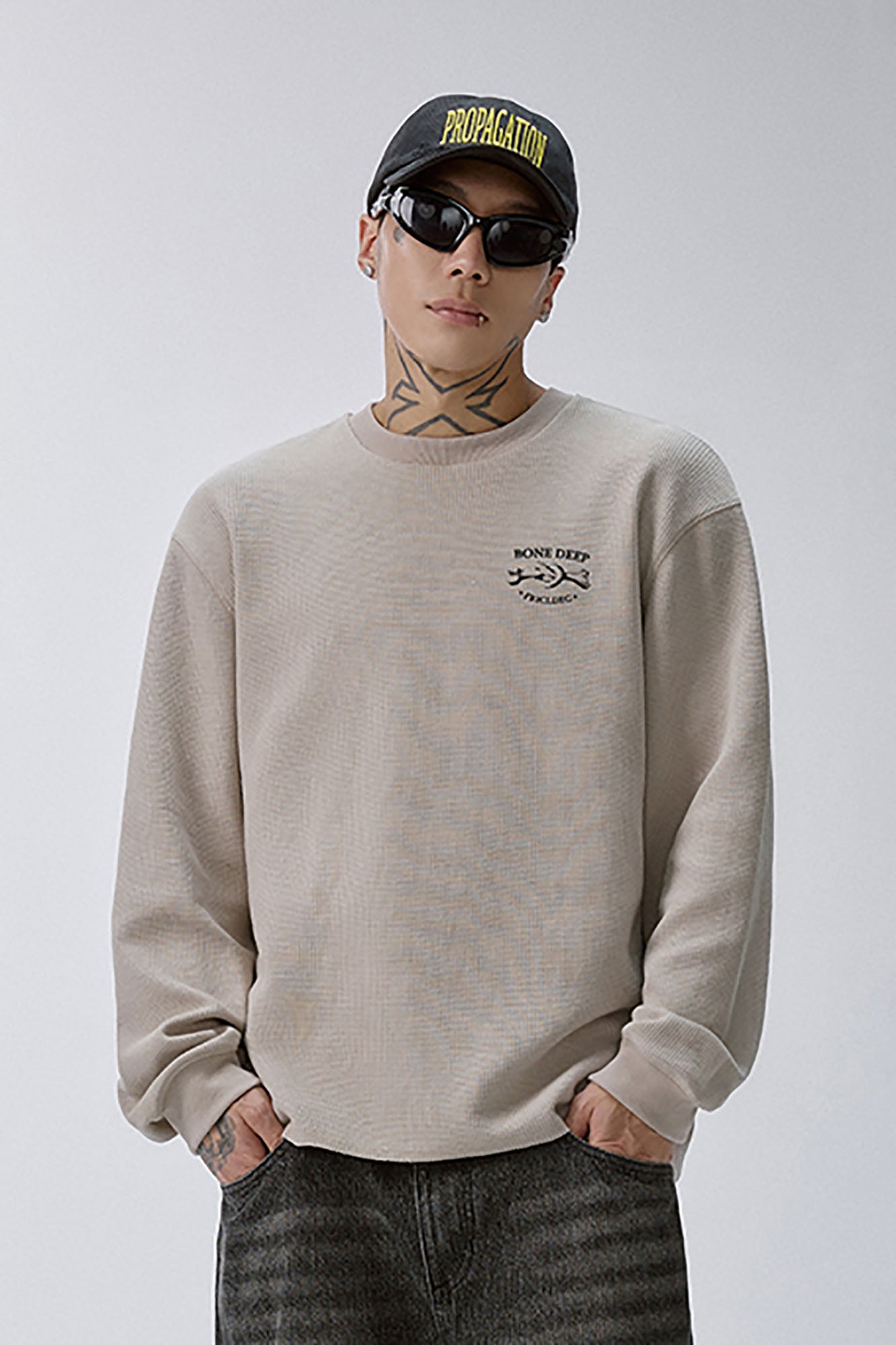 F2CE Skeleton Graphic Waffle Sweatshirt-Sweatshirt-S-Free Shipping Leatheretro