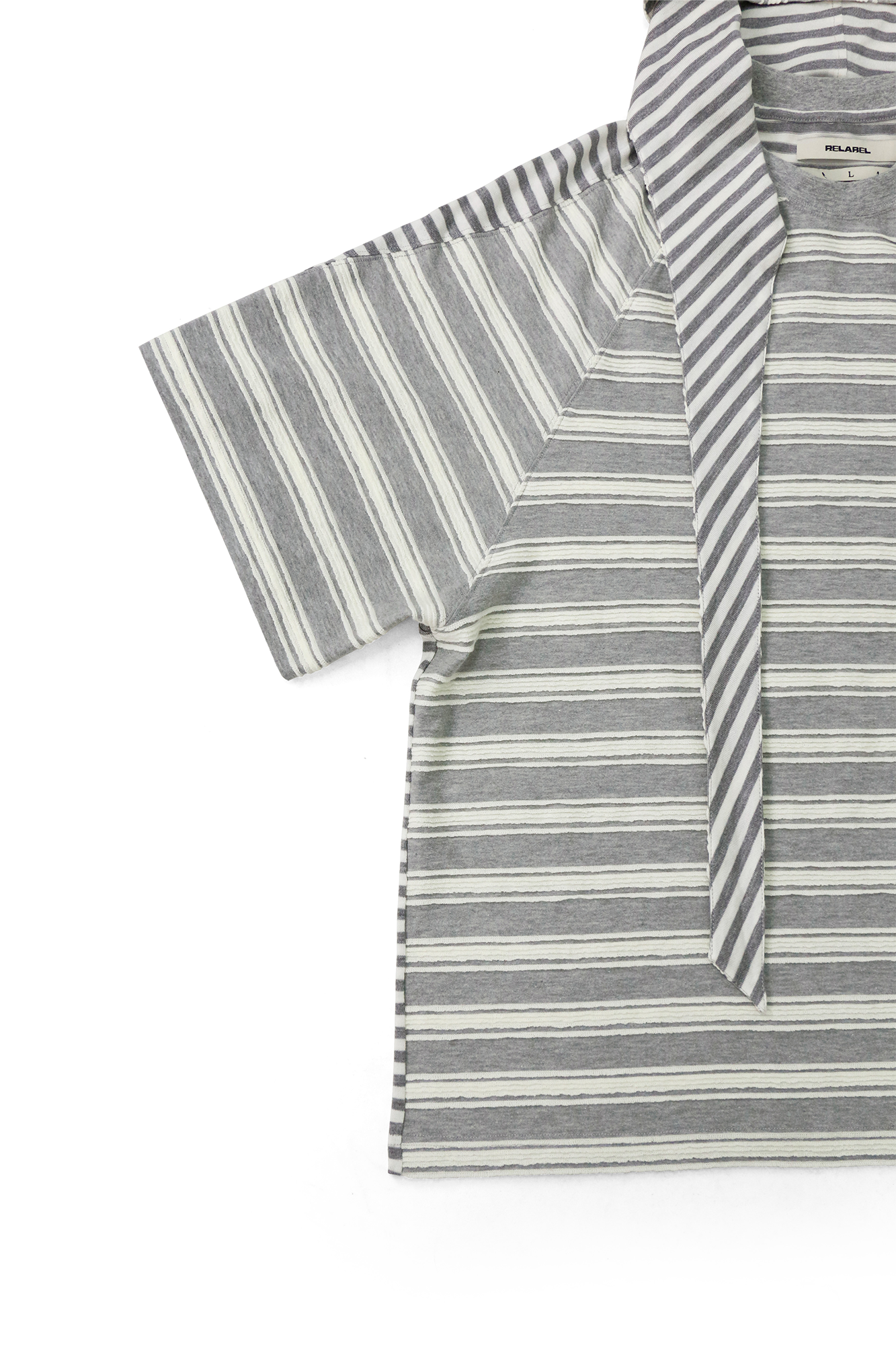 RELABEL Striped Wool-Blend Detachable Hood Tee-T Shirt-XS-Gray-Free Shipping Leatheretro