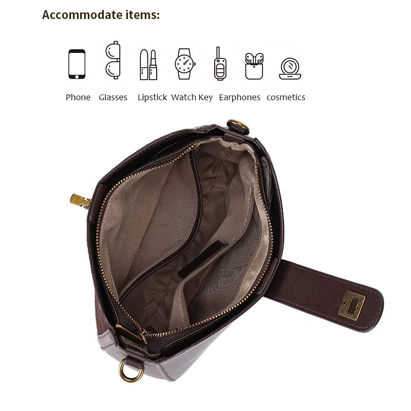 Women Cowhide Genuine Leather Shoulder Bag - Luxury Design Handbag-Shoulder Bag-Brown-Free Shipping Leatheretro