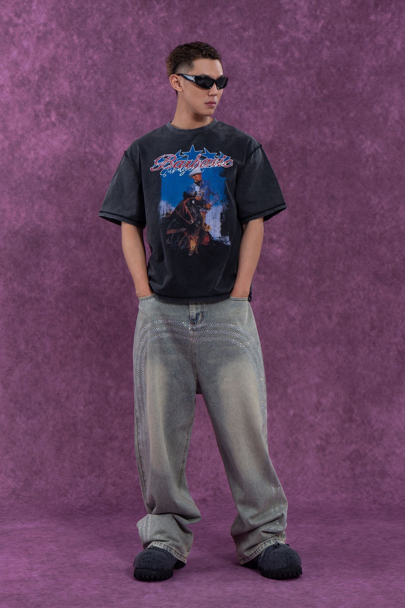 CLP Diamond Arc Washed Wide-Leg Jeans-Jeans-S-Free Shipping Leatheretro