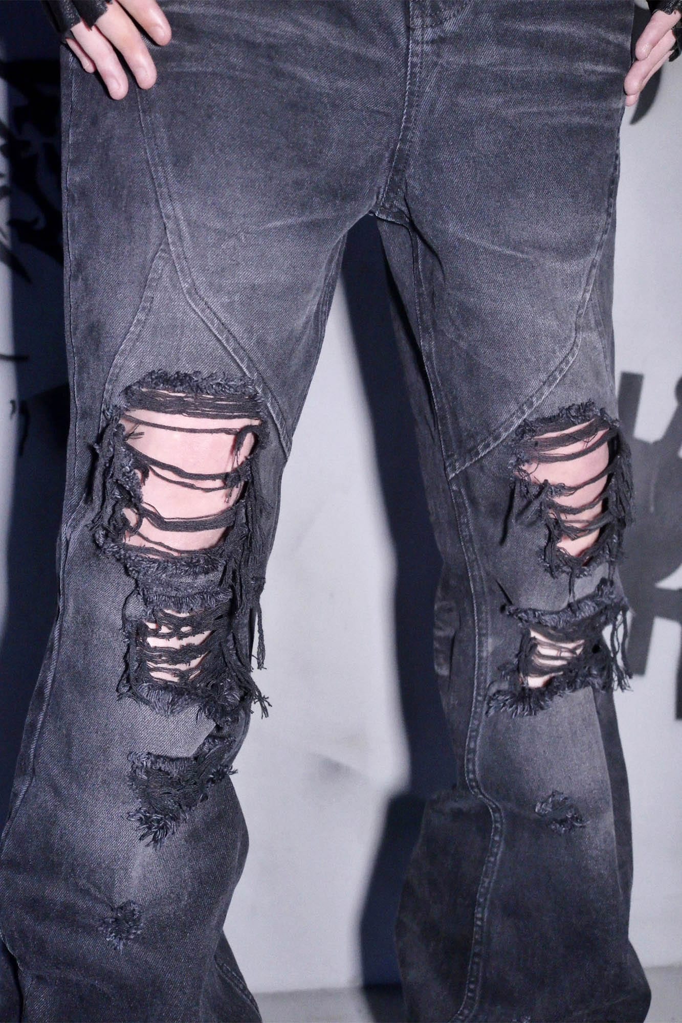 PHANTOMHUNTER Distressed Paneled Ripped Flared Jeans-Pants-S-Free Shipping Leatheretro