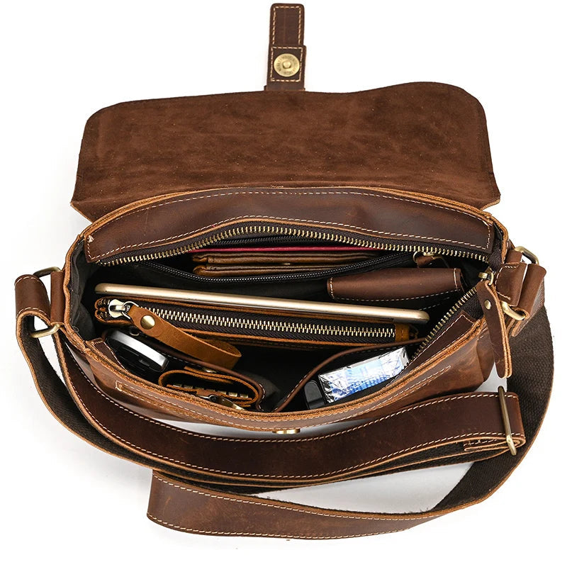 Genuine Leather Male Female Crossbody Bag-Handbags-Brown-Free Shipping Leatheretro