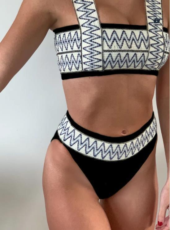 Summer Split Stretch Panel Striped Bikini-Women Swimwear-S-Black-Free Shipping Leatheretro