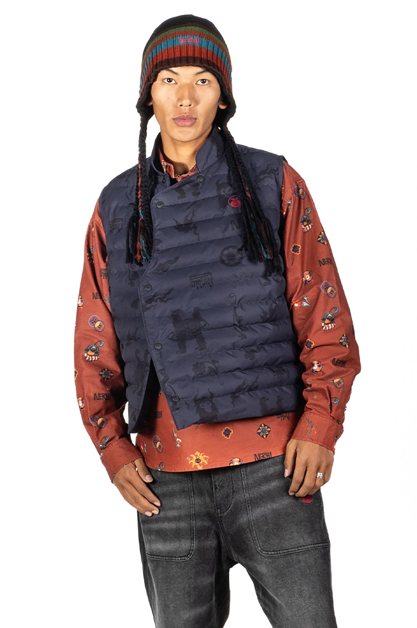 NERHI Asym Tribal Totem Full-Print Shirt-Shirt-S (Preorder)-Free Shipping Leatheretro