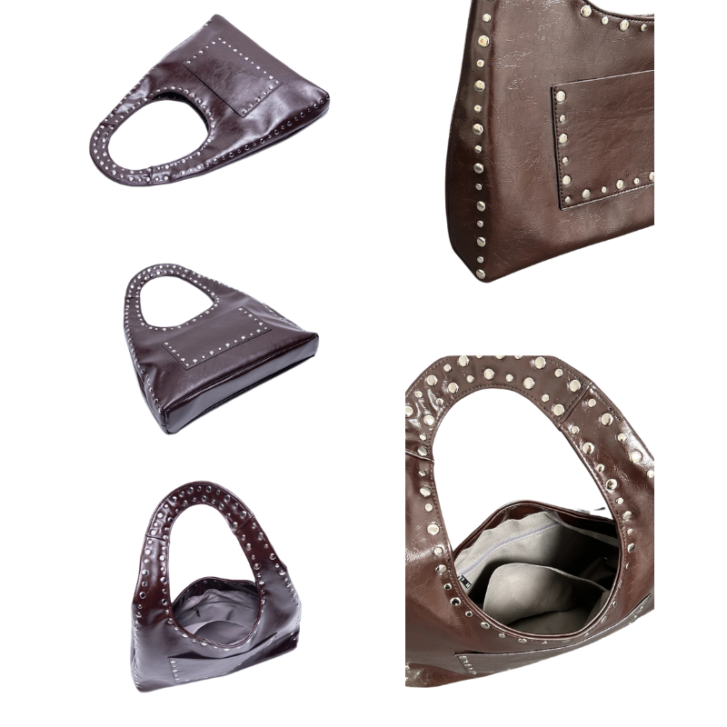 Retro Rivet Oil Wax Leather Shoulder Bag-Handbags-Coffee-Free Shipping Leatheretro
