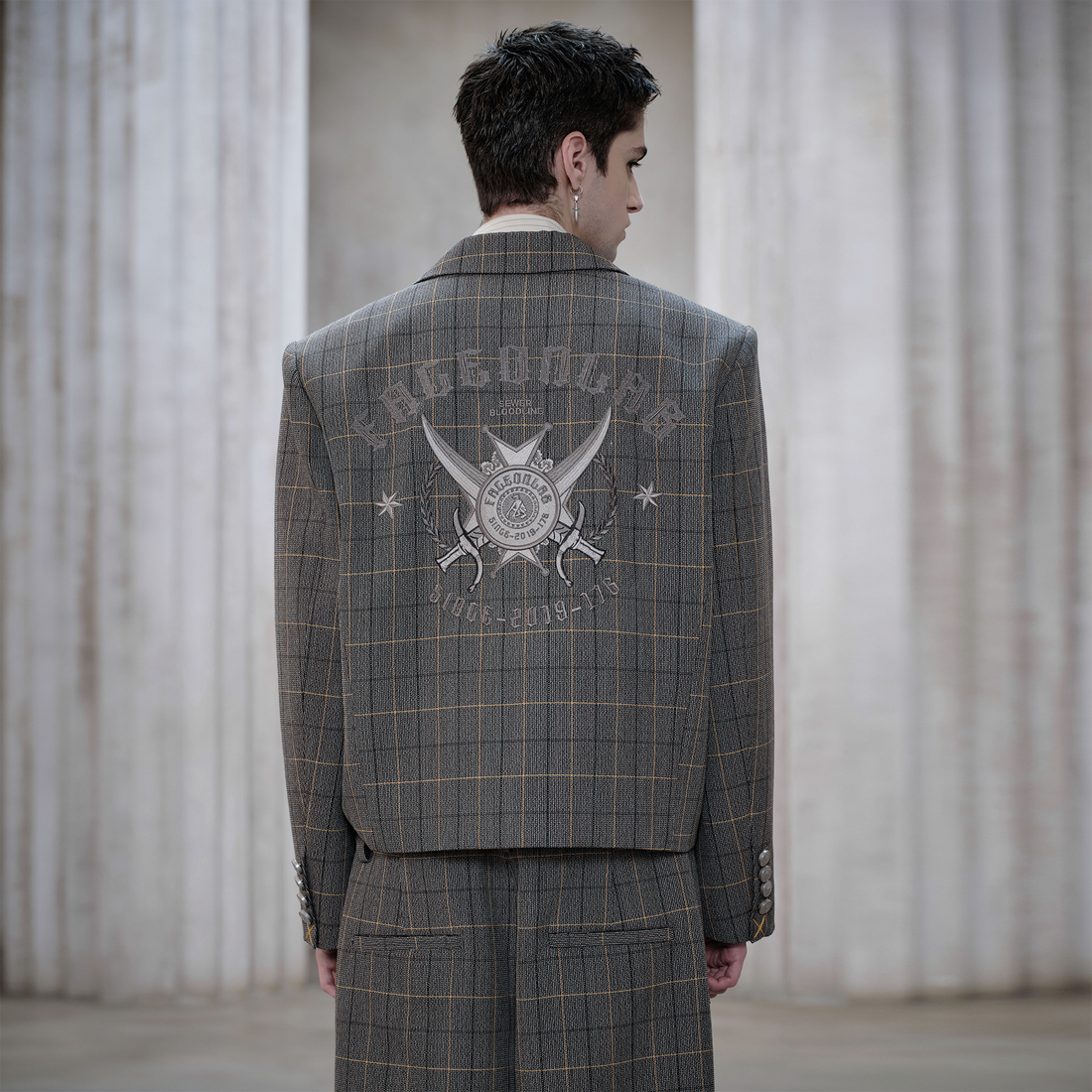 FACEONLAB Plaid Double-Breasted Blazer-Jacket-M-Free Shipping Leatheretro