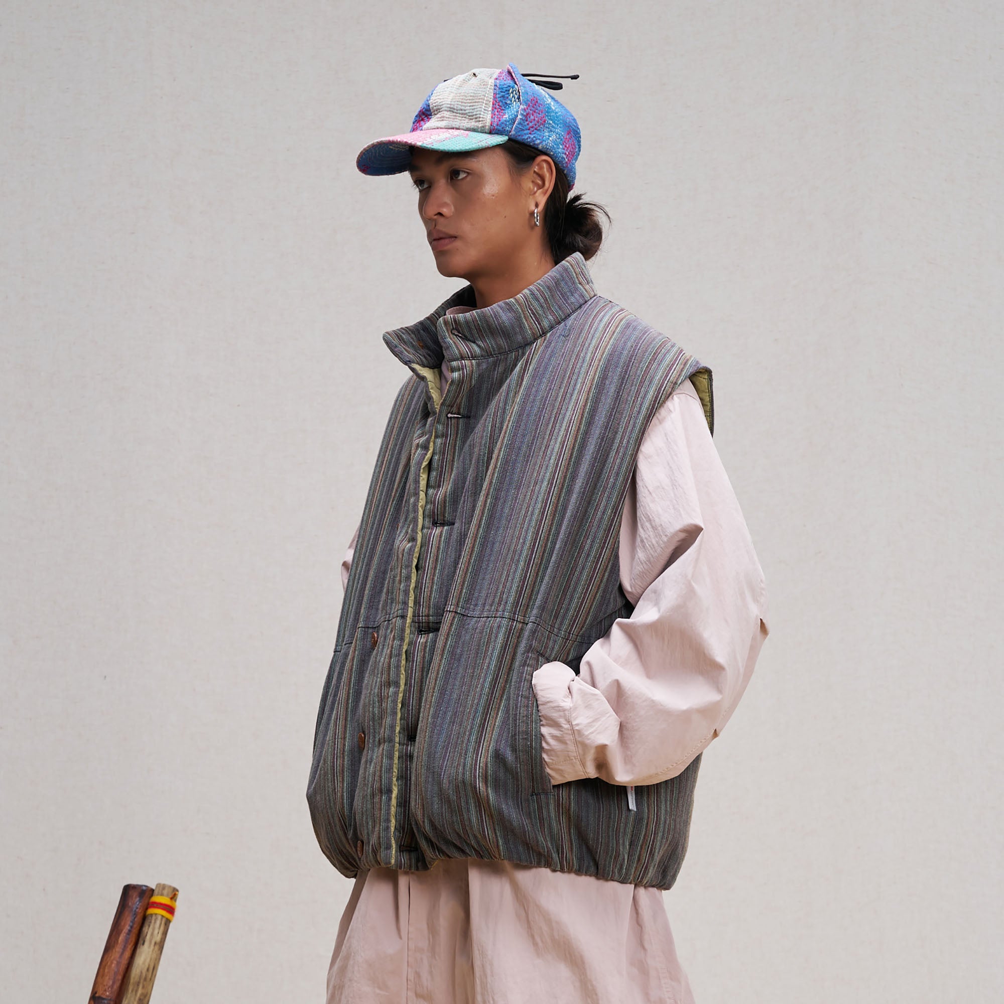 UNLIMITED MOTE Stripe Stand-Collar Padded Vest-Vest-S-Blue-Free Shipping Leatheretro