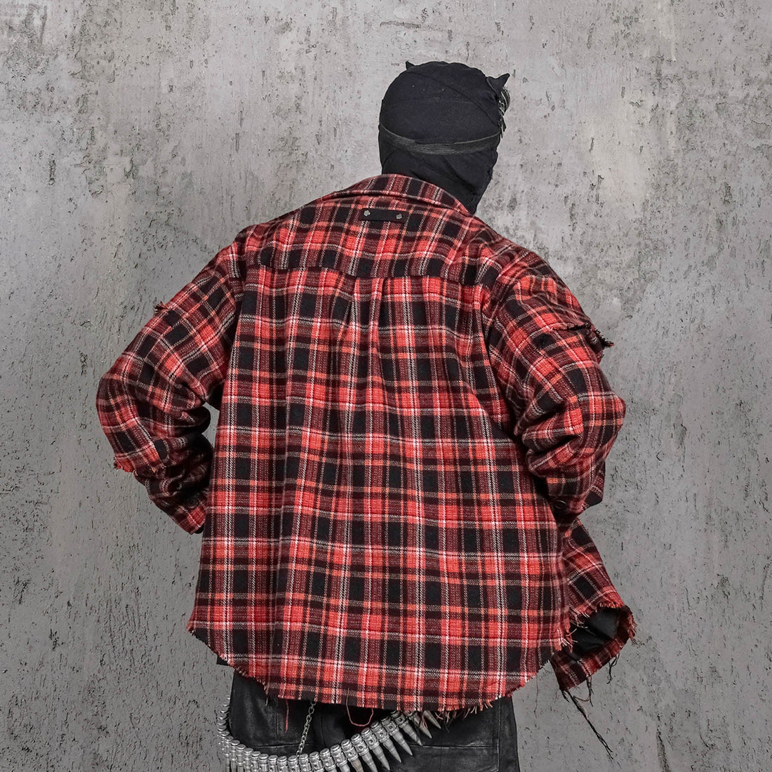 UNDERWATER Crimson Ruin Distressed Plaid Shirt Jacket-T Shirt-S-Free Shipping Leatheretro
