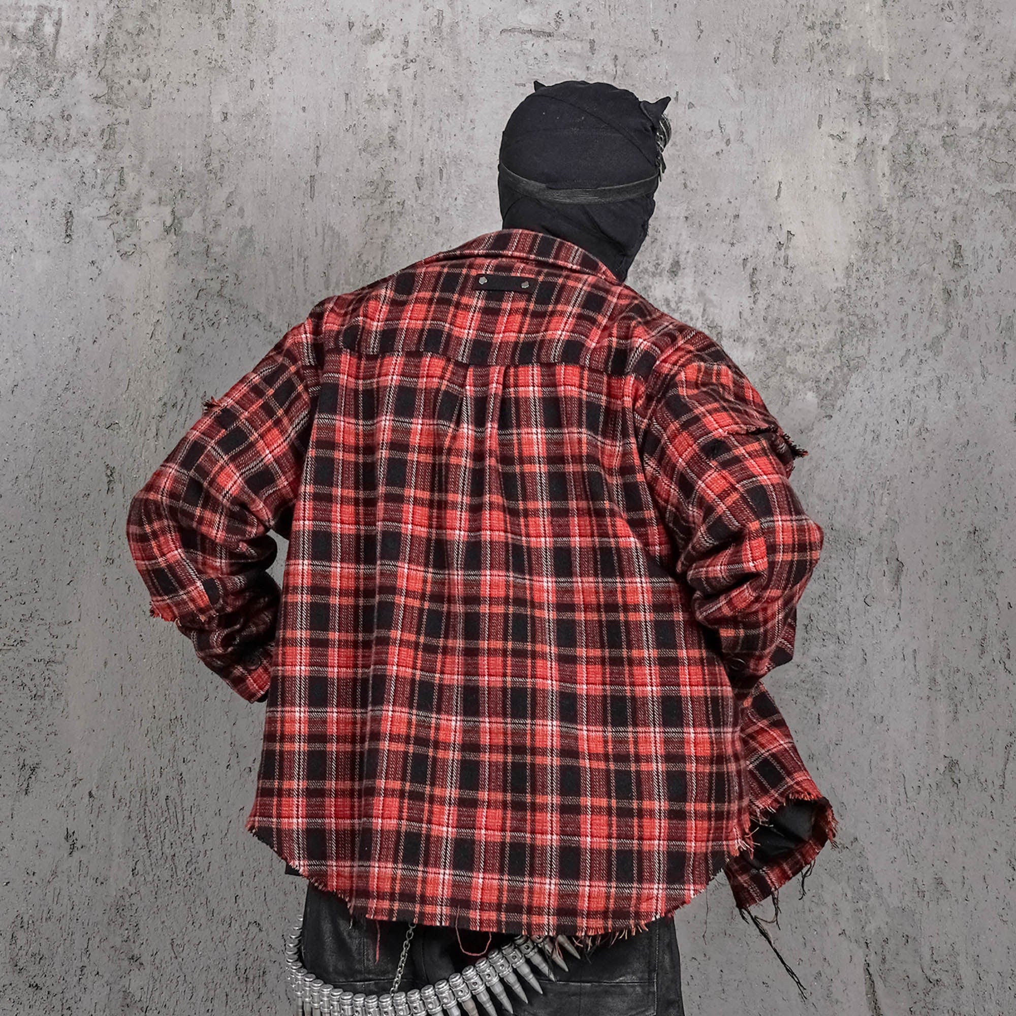UNDERWATER Crimson Ruin Distressed Plaid Shirt Jacket-T Shirt-S-Free Shipping Leatheretro
