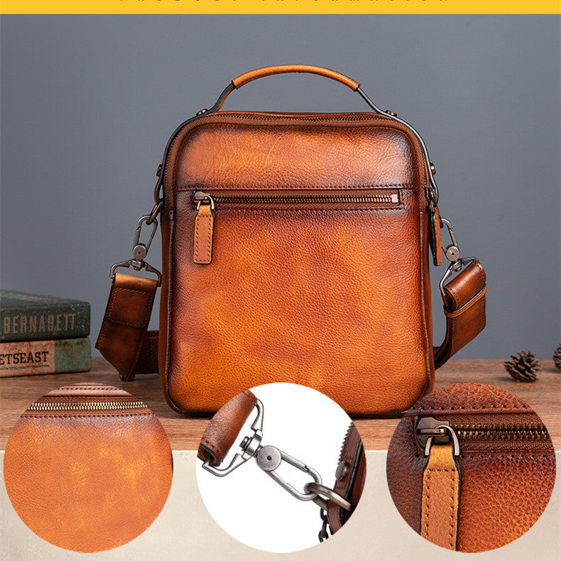 Cowhide Retro Casual Men's Messenger Bag - Vintage Crossbody Leather Handbag-Messenger Bag-Black-Free Shipping Leatheretro