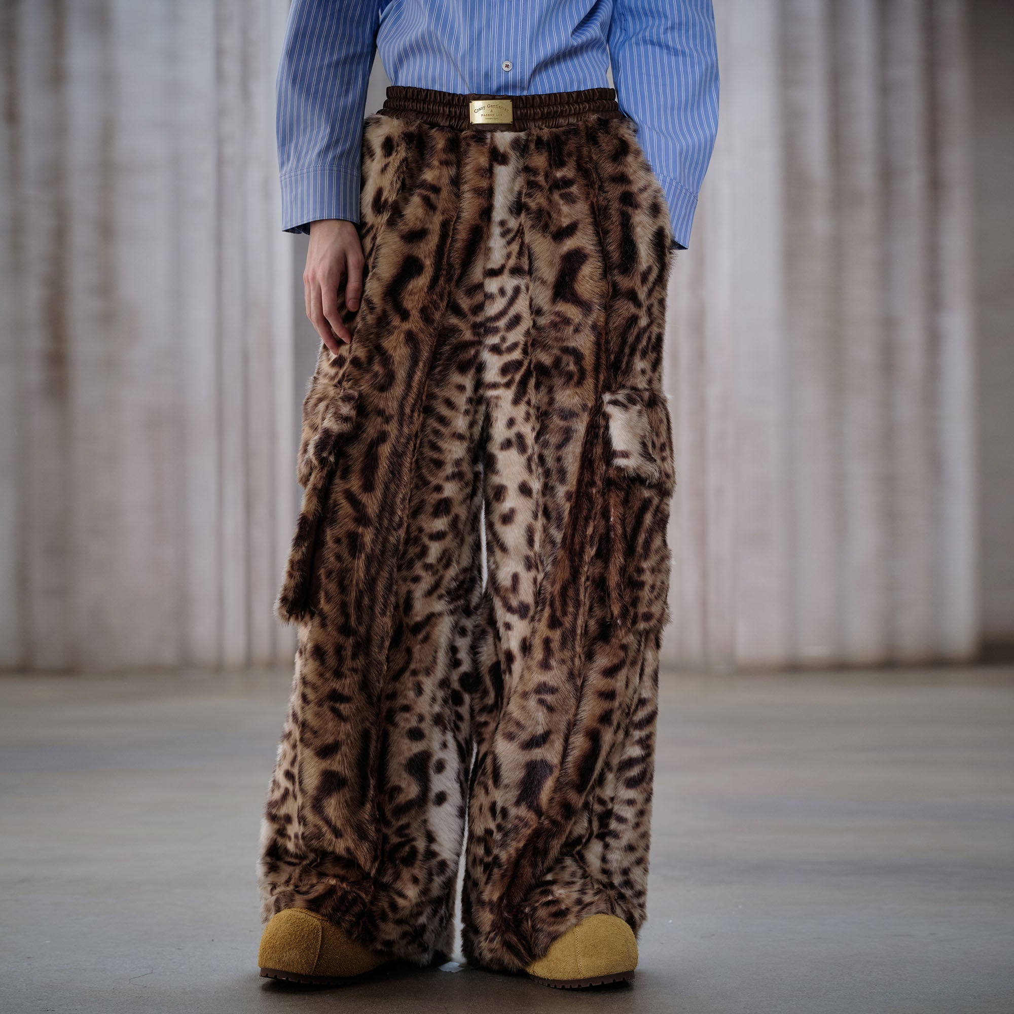 FACEONLAB Leopard Faux Fur Oversized Pants-Pants-M-Free Shipping Leatheretro