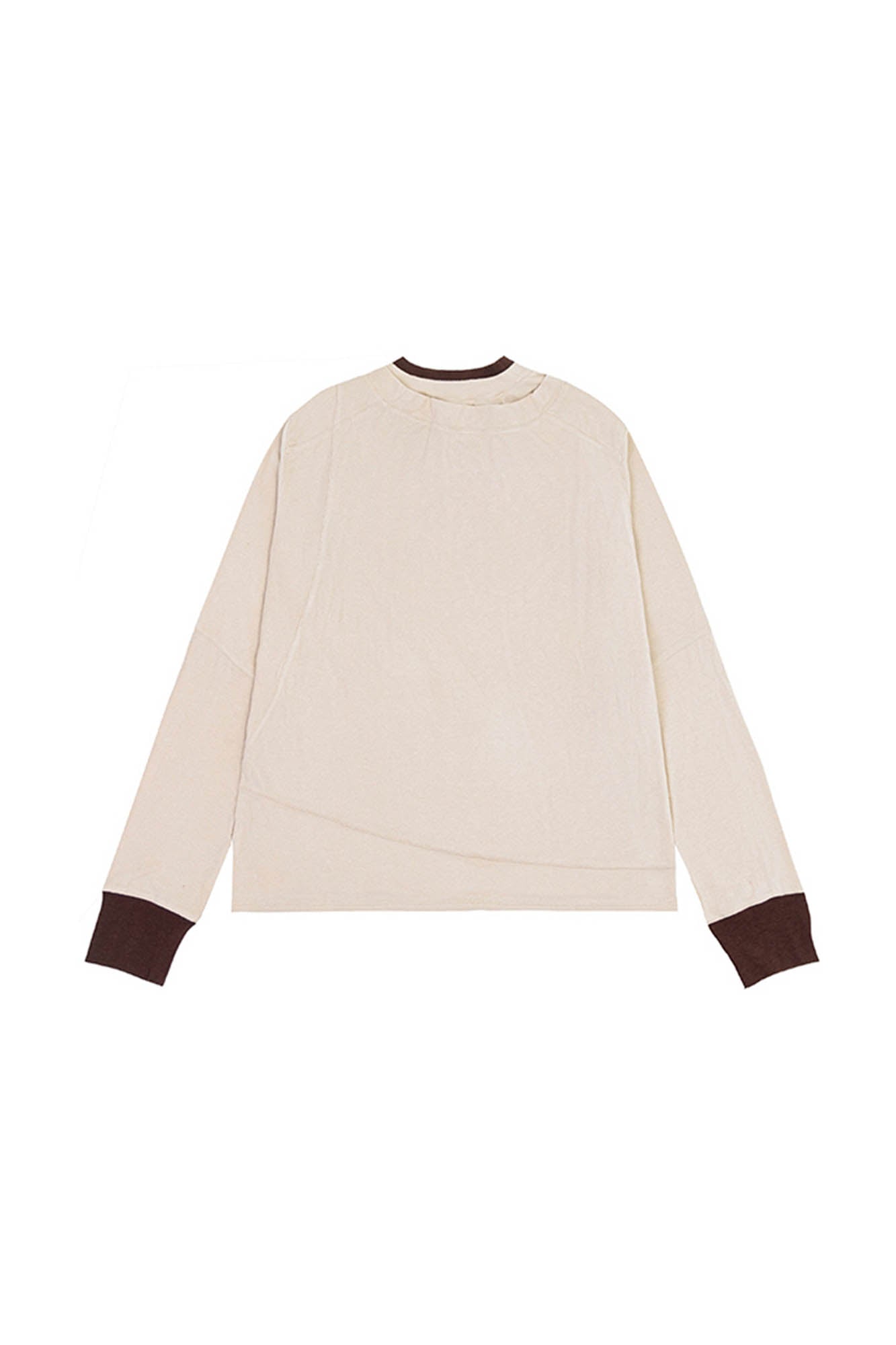 IN EXISTENCE Layered Asymmetrical Neck Embroidered Long-Sleeve Tee-L/S Tee-S-Black-Free Shipping Leatheretro