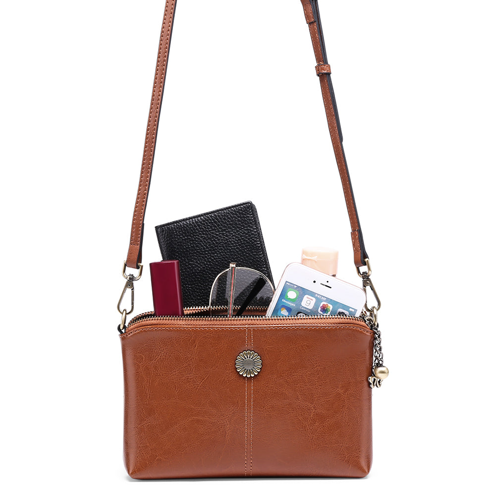 Genuine Leather Women's Clutch Messenger Bag-Clutch-Brown-Free Shipping Leatheretro