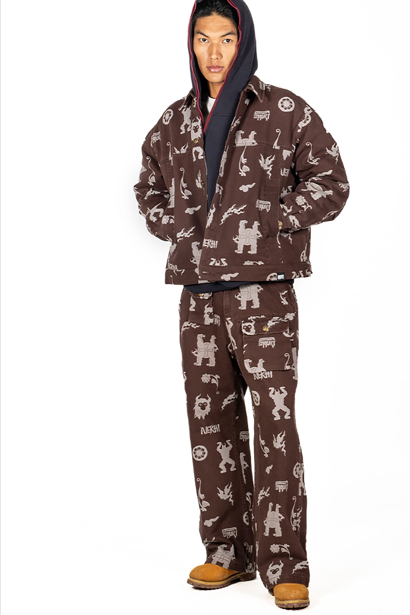 NERHI Tribal Totem Full-Print Patch-Pocket Pants-Pants-S (Preorder)-Free Shipping Leatheretro