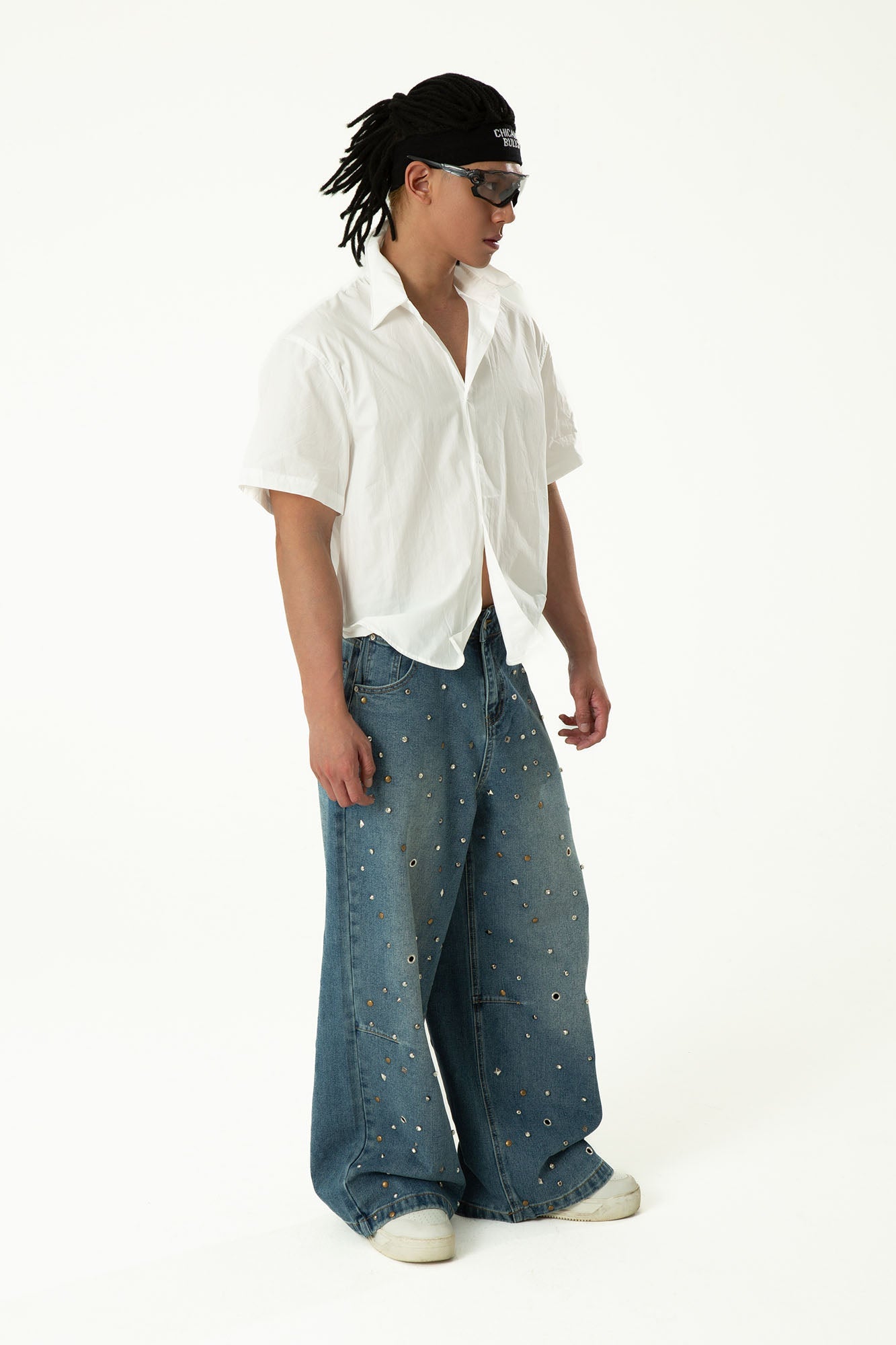 CLP Diamond Studded Wide-Leg Jeans-Jeans-M-Free Shipping Leatheretro