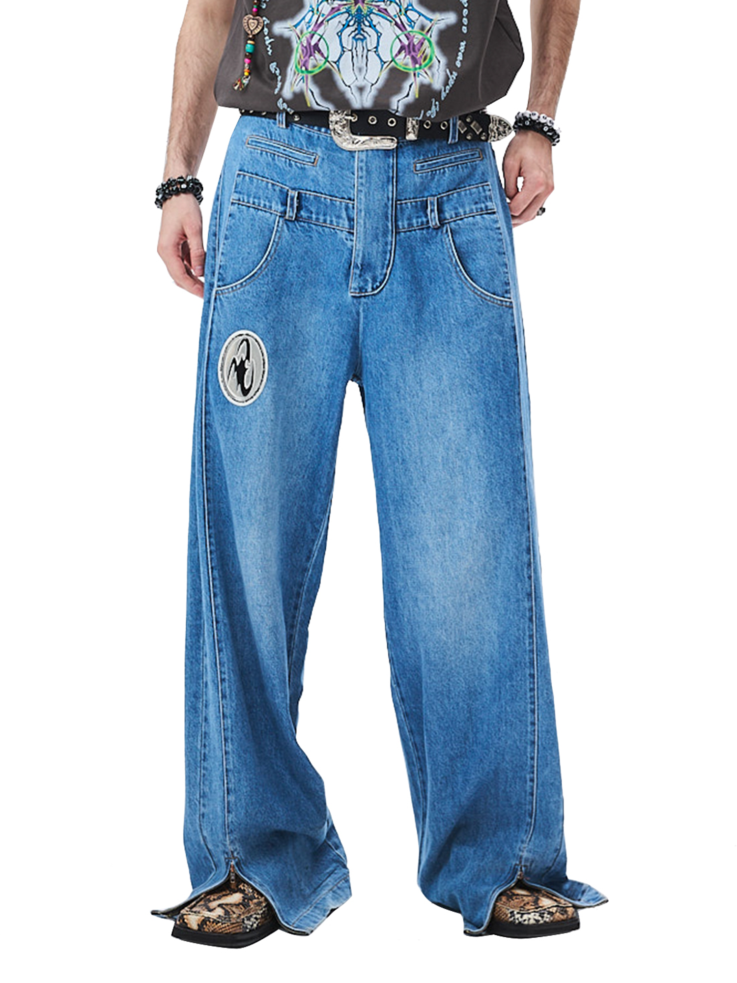 CYCYCY Deconstructed Double-Waist Washed Jeans-Jeans-XS / 28"-Free Shipping Leatheretro