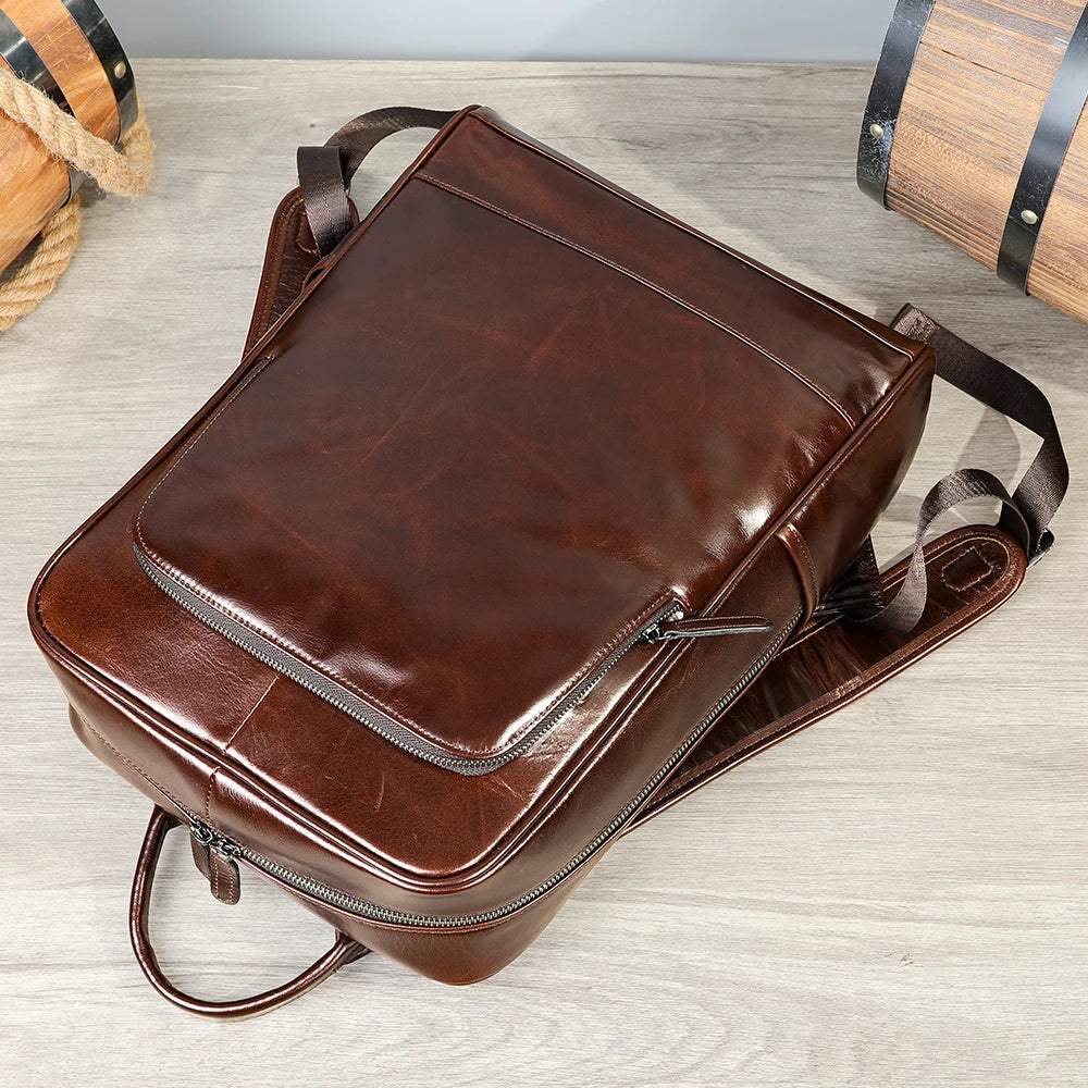 Large Capacity Waterproof Leather Laptop Backpack for Business & Travel-Backpacks-Coffee-Free Shipping Leatheretro