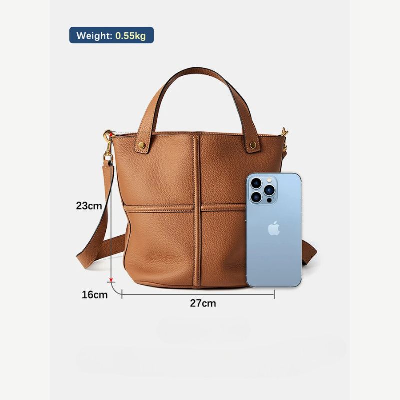 Genuine Leather Large Capacity Bucket Shoulder Bag-Handbags-Brown-Free Shipping Leatheretro