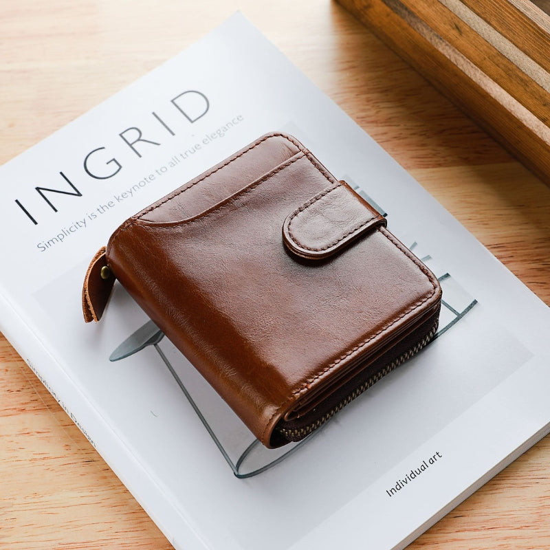 Men's Leather Multiple Card Slots Wallet - Compact Solid Color Money Bag-Wallets & Money Clips-Black-Free Shipping Leatheretro