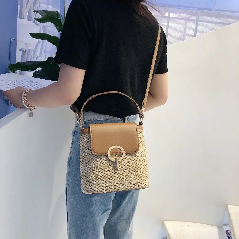 Beach Woven Bag for Women Trendy Korean Bucket Style-Handbags-Beige-Free Shipping Leatheretro