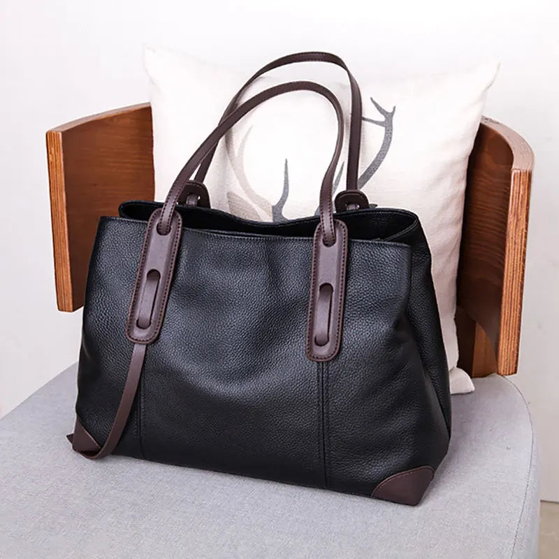 Luxury Soft Cowhide Leather Tote Bag - Women's Shoulder Handbag-Handbags-Grey Brown-Free Shipping Leatheretro