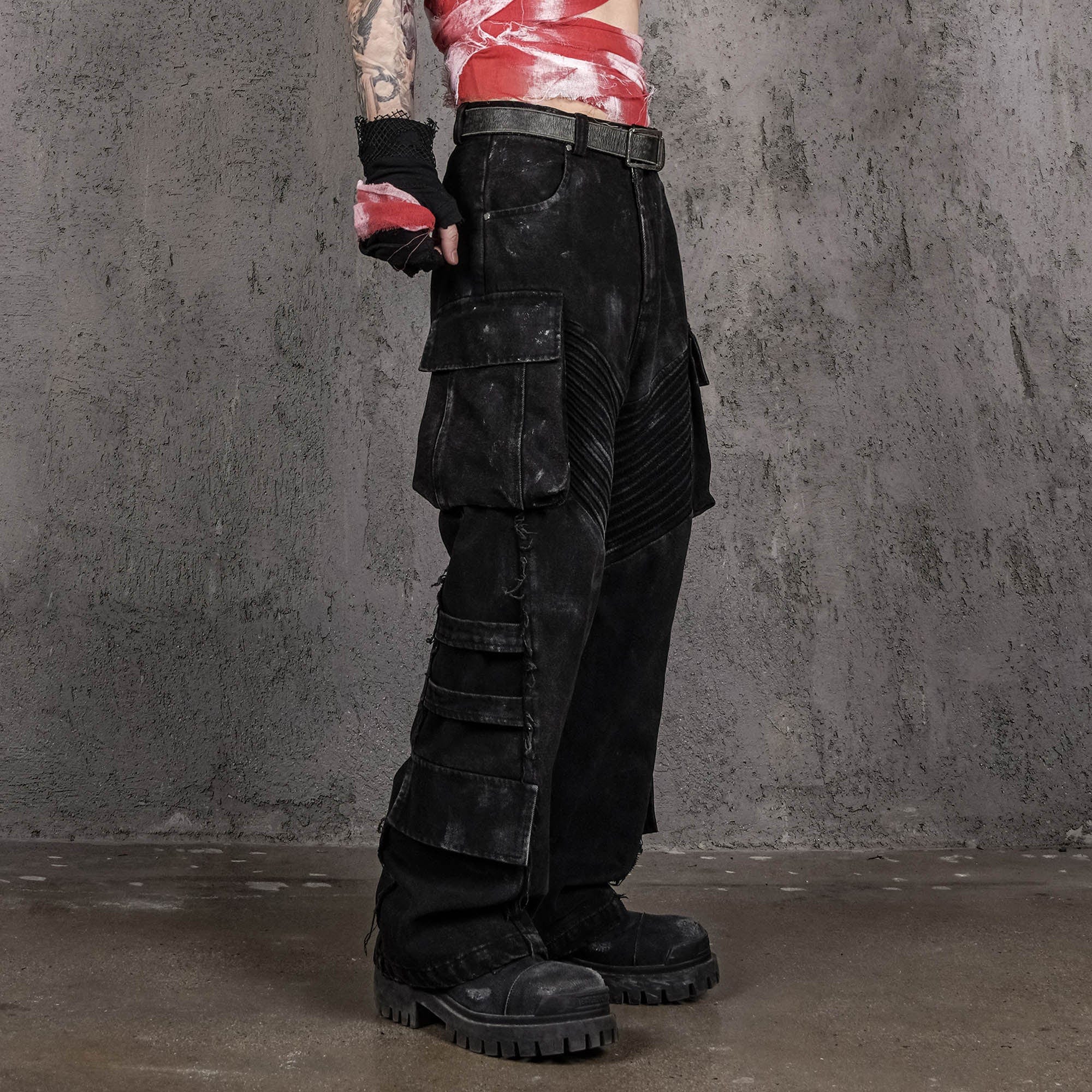 UNDERWATER Deconstructed Distressed Wanderer Multi-Pocket Jeans-Jeans-S-Free Shipping Leatheretro