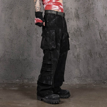 UNDERWATER Deconstructed Distressed Wanderer Multi-Pocket Jeans-Jeans-S-Free Shipping Leatheretro