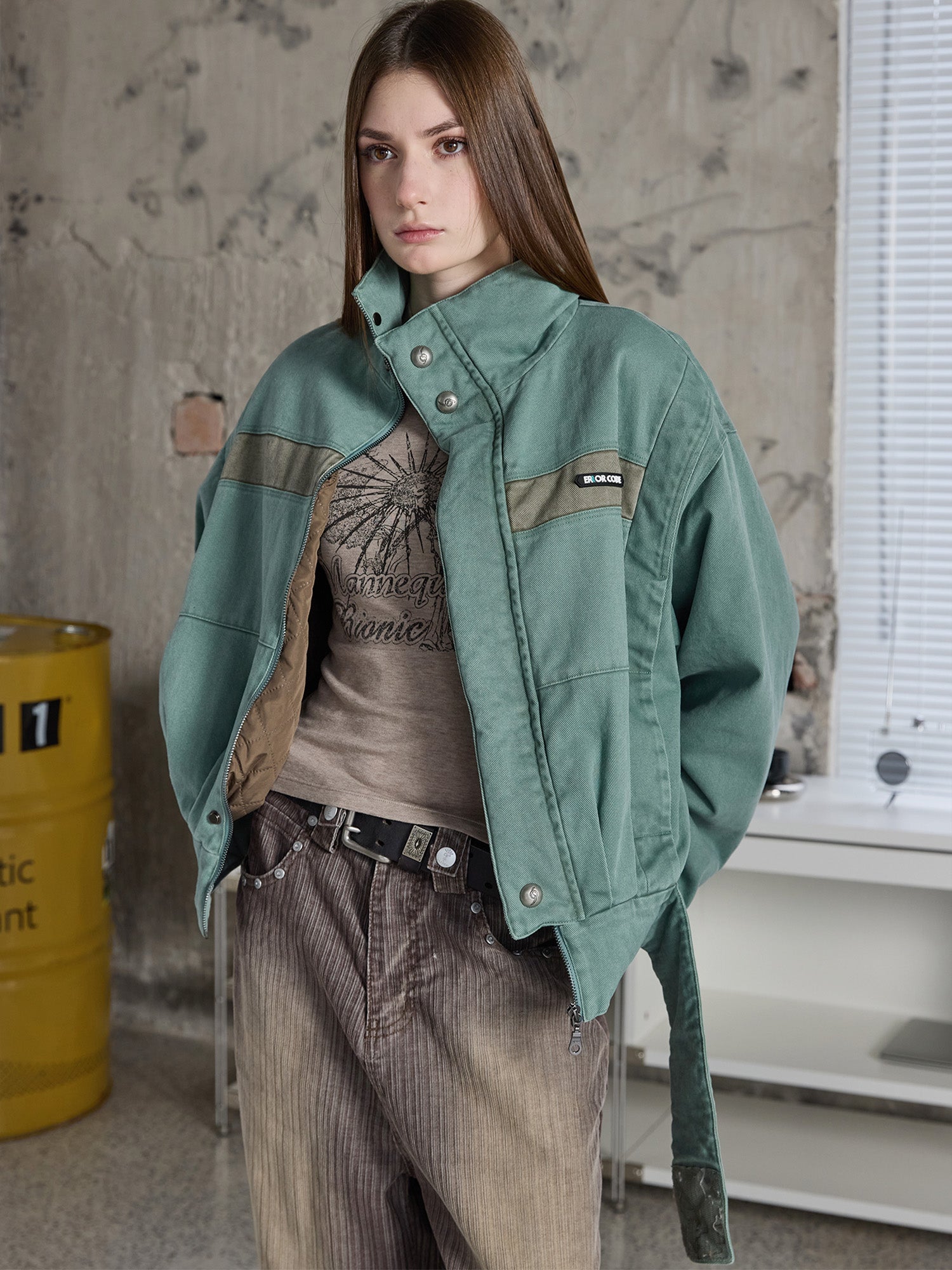 ERROR CODE ROBOT Washed Contrast Panel Jacket-Jacket-S-Free Shipping Leatheretro