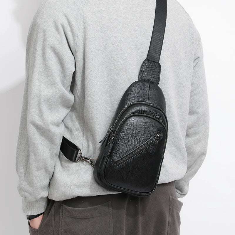 Men’s Genuine Leather Sling Bag – Casual Crossbody Chest Pack-Chest Bags-Classic-Free Shipping Leatheretro