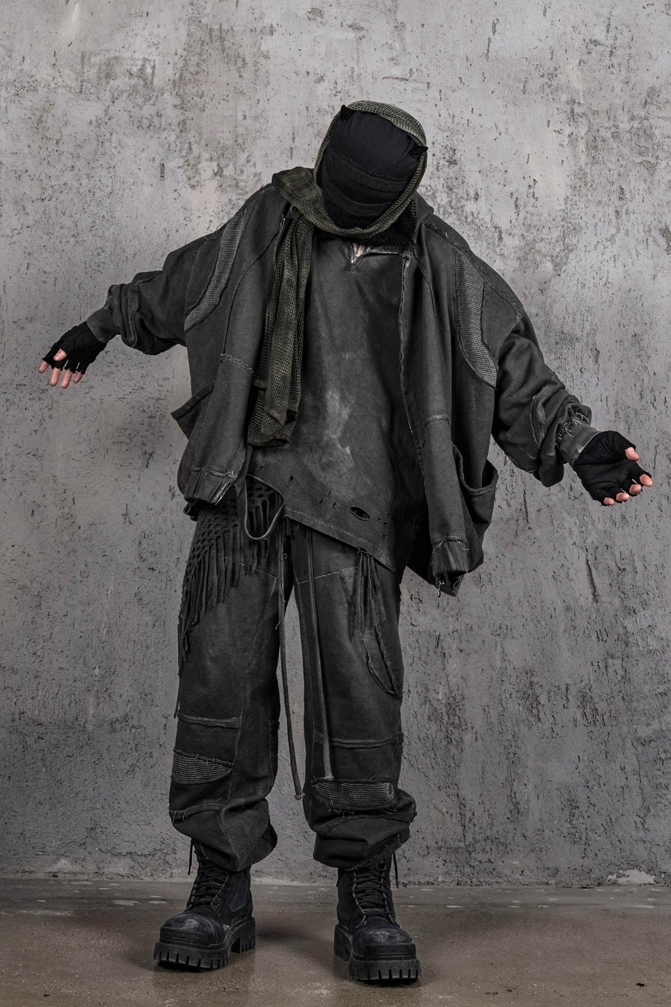 UNDERWATER Distressed Demon Clad Deconstructed Hooded Jacket-Jacket-S-Free Shipping Leatheretro