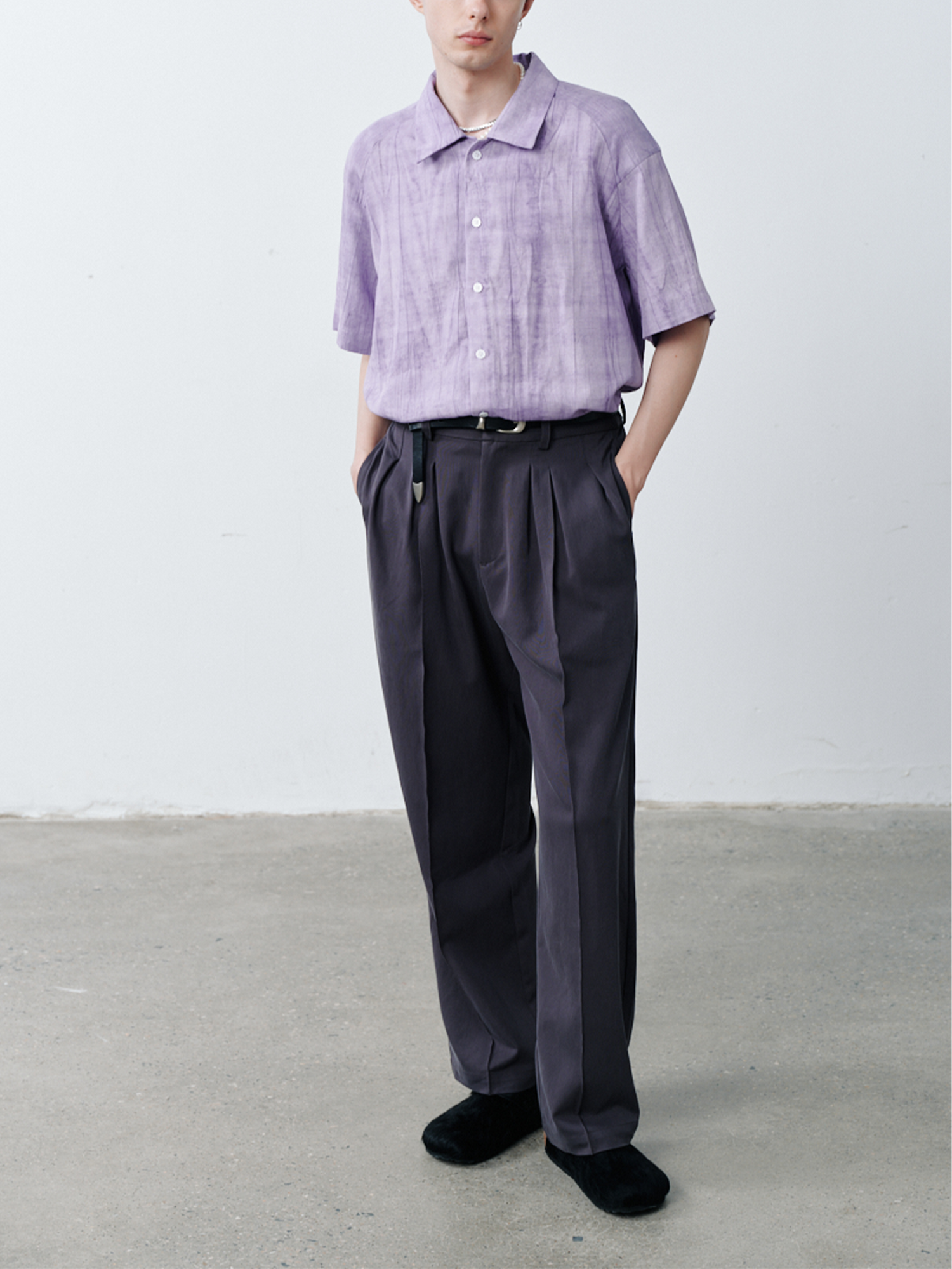 GRAINMUSTARD Crinkled Linen-Cotton Half Shirt-Half shirt-XS-Free Shipping Leatheretro